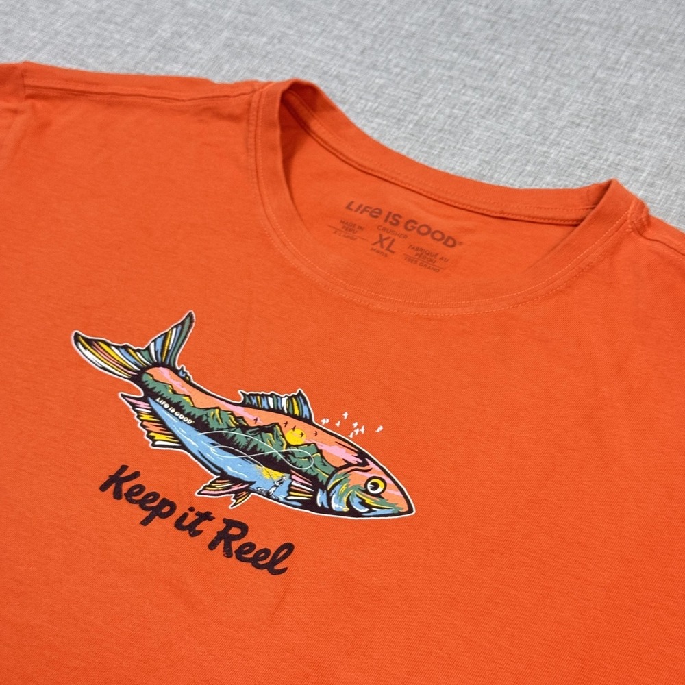 Life Is Good Shirt Mens XL Orange Short Sleeve Crewneck Graphic Tagless Cotton